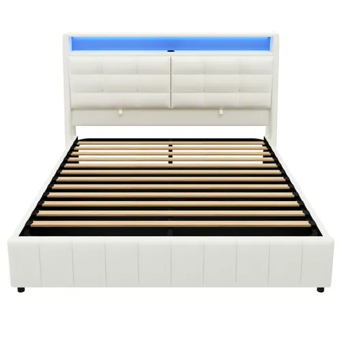 Lit Coffre 160x200 Cm Avec Rangement Sous Le Sommier Blanc