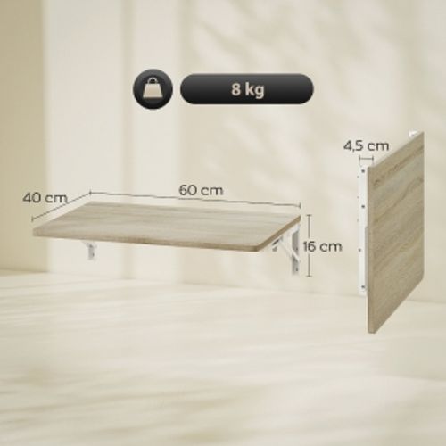 Bout de canapé Murale Pliante 60x40 Cm Avec Structure En Métal Finition Chêne