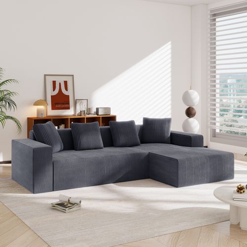 Canapé Compressé D'angle Gris 261 X 146 Cm Assise Profonde Pour Salon