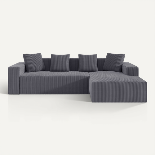Canapé Compressé D'angle Gris 261 X 146 Cm Assise Profonde Pour Salon
