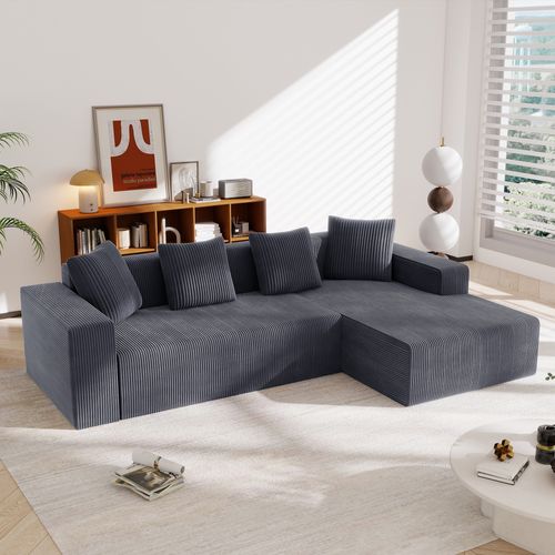 Canapé Compressé D'angle Gris 261 X 146 Cm Assise Profonde Pour Salon