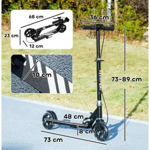 Trottinette Enfant Noire Réglable 73-89 Cm Pliable 3-8 Ans