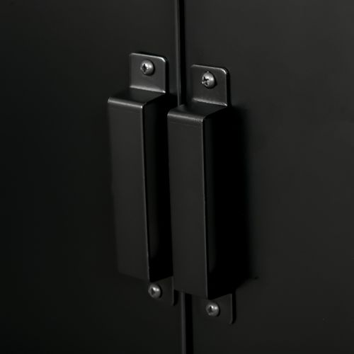 Buffet Métallique Noire 75 X 33 X 110 Cm, Portes Lamellées Ventilées Et 2 Étagères Réglables