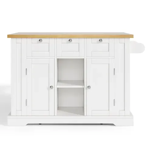 Îlot De Cuisine 132x40(70)x87 Cm Blanc/naturel, Plan Extensible 120x40-120x70 Cm, Prises USB