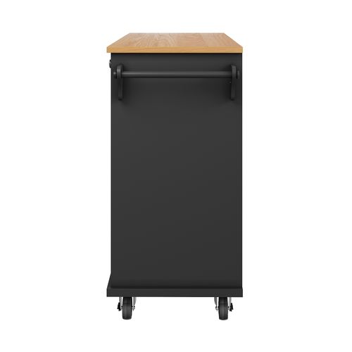 Desserte De Cuisine Mobile 129x46x96 Cm Mdf Noir, Plan De Travail Chêne Clair, Design Moderne