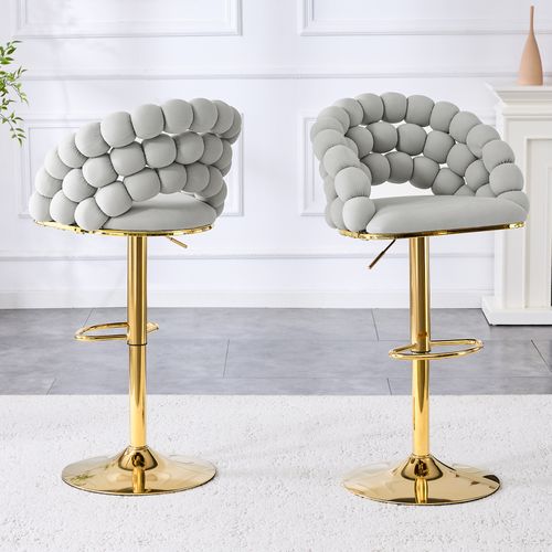 Lot De 2 Tabourets De Bar Gris Clair Velours Réglables 65-112 Cm