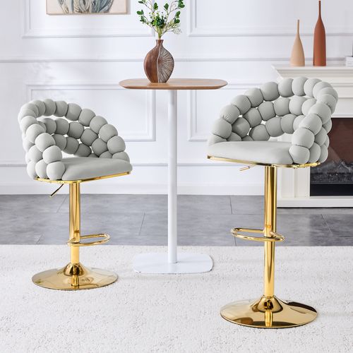 Lot De 2 Tabourets De Bar Gris Clair Velours Réglables 65-112 Cm