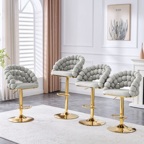 Lot De 2 Tabourets De Bar Gris Clair Velours Réglables 65-112 Cm