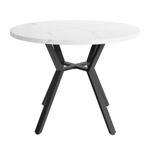 Ensemble Table Ronde 5 Pièces 100 Cm Mdf Marbre Blanc, Pieds Métal Noir Et 4 Chaises Velours Vert