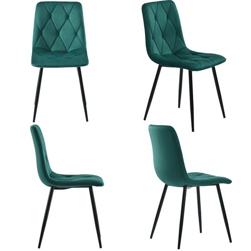 Ensemble Table Ronde 5 Pièces 100 Cm Mdf Marbre Blanc, Pieds Métal Noir Et 4 Chaises Velours Vert