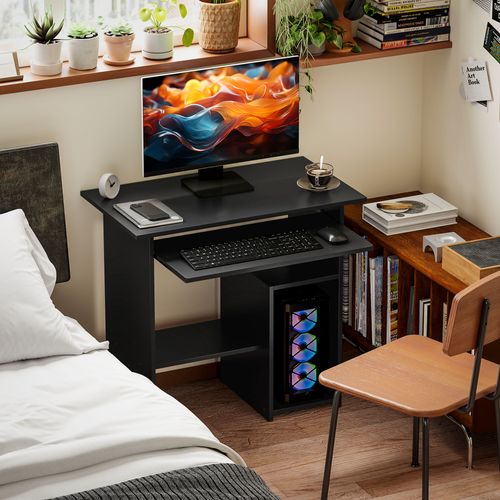 Bureau Compact 80 X 45 X 75 Cm Noir – PC Avec Tiroir Clavier Coulissant Et étagères