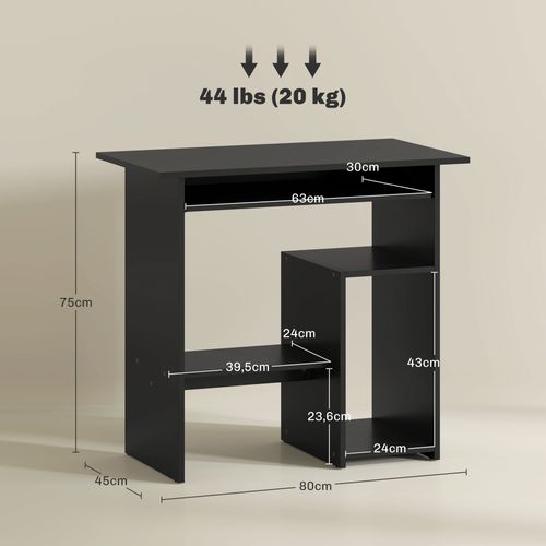Bureau Compact 80 X 45 X 75 Cm Noir – PC Avec Tiroir Clavier Coulissant Et étagères
