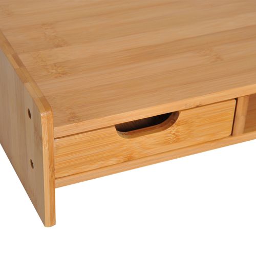 Support écran En Bambou Naturel 49x25,5x11,5 Cm — Rangement Avec Tiroir Intégré