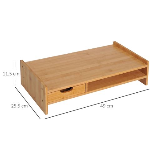 Support écran En Bambou Naturel 49x25,5x11,5 Cm — Rangement Avec Tiroir Intégré