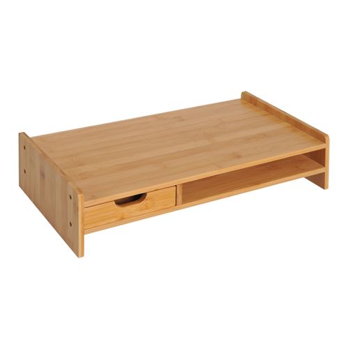 Support écran En Bambou Naturel 49x25,5x11,5 Cm — Rangement Avec Tiroir Intégré