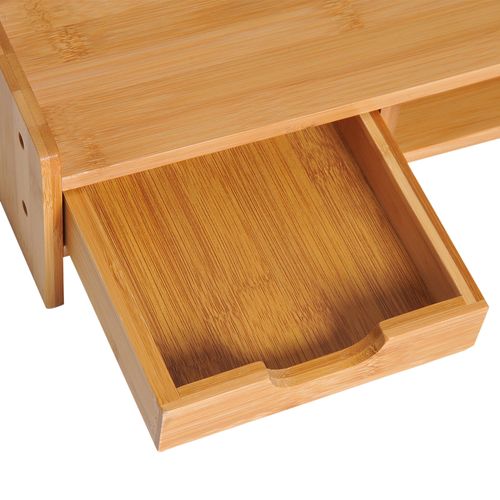 Support écran En Bambou Naturel 49x25,5x11,5 Cm — Rangement Avec Tiroir Intégré