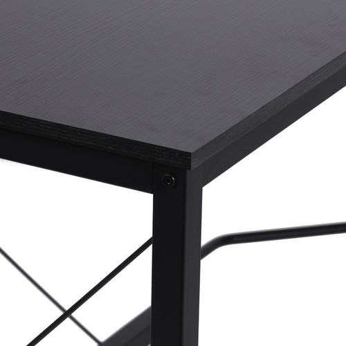 Bureau D'angle 150x150x76 Cm En Mdf Noir, Structure Acier Robuste Et Plateau Spacieux
