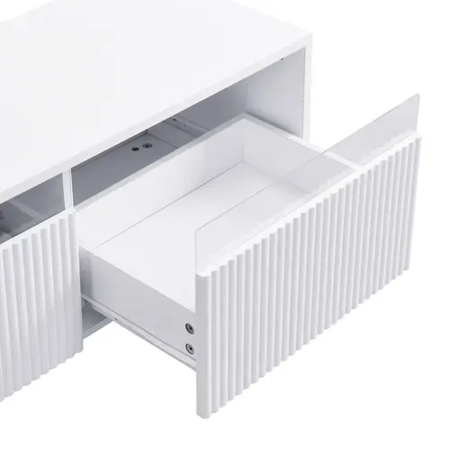 Ensemble Meuble TV 4 Portes Et Table Basse 2 Tiroirs Blanc-or, LED 7 Couleurs, Mdf élégant