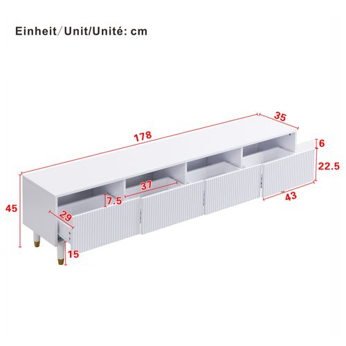 Ensemble Meuble TV 4 Portes Et Table Basse 2 Tiroirs Blanc-or, LED 7 Couleurs, Mdf élégant