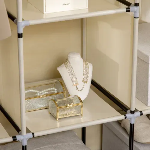 Armoire En Tissu Beige 125x43x162,5 Cm Avec 2 Tringles Et 8 Étagères, Structure Acier