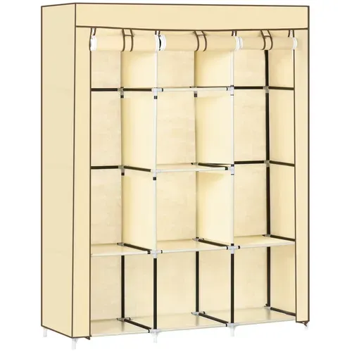 Armoire En Tissu Beige 125x43x162,5 Cm Avec 2 Tringles Et 8 Étagères, Structure Acier