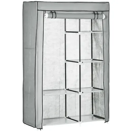 Armoire Textile 103x43x162,5 Cm Grise — 6 Étagères Et Tringle, Housse Non-tissée Zippée