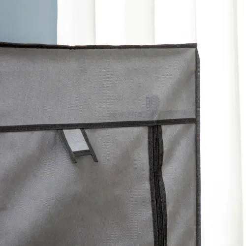 Armoire Textile 125x43x162,5 Cm En Tissu Non Tissé Gris Foncé, Cadre Acier Thermolaqué Robuste