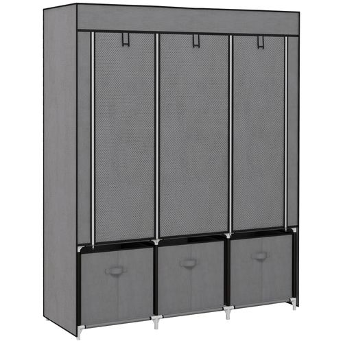 Armoire Textile 125x43x162,5 Cm En Tissu Non Tissé Gris Foncé, Cadre Acier Thermolaqué Robuste