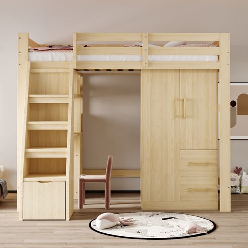 Armoire 70x40x135 Cm En Bois Couleur Naturel, Double Porte, Tiroirs Et Rangement Modulable
