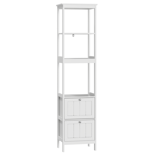 Colonne De Rangement étroite 40x30x160 Cm Blanche En Mdf, 2 Tiroirs Et 3 étagères Pratiques