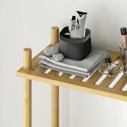 étagère Wc 3 Niveaux Bambou Naturel, étagères Ajourées, Anti-basculement, 69x25,5x181 Cm