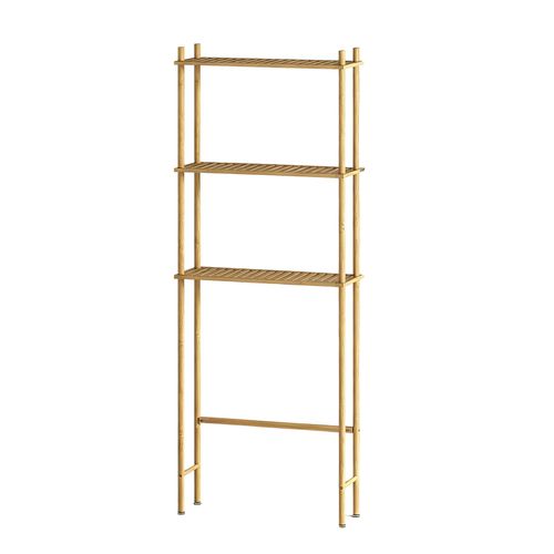 étagère Wc 3 Niveaux Bambou Naturel, étagères Ajourées, Anti-basculement, 69x25,5x181 Cm