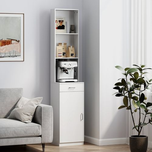 Meuble Colonne Salle De Bain 35x30,5x179 Cm Blanc En Panneaux Bois Mélaminés, Gain D'espace
