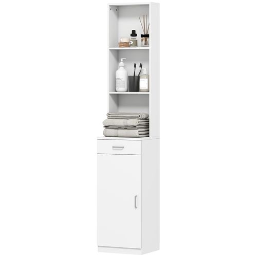 Meuble Colonne Salle De Bain 35x30,5x179 Cm Blanc En Panneaux Bois Mélaminés, Gain D'espace