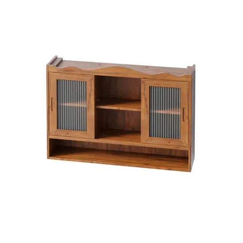 Armoire Murale 90 X 20 X 60 Cm Bois Marron, Portes Coulissantes Verre, Grand Rangement