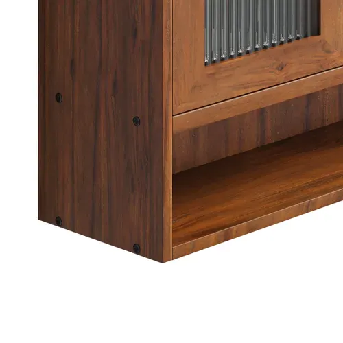 Armoire Murale 90 X 20 X 60 Cm Bois Marron, Portes Coulissantes Verre, Grand Rangement