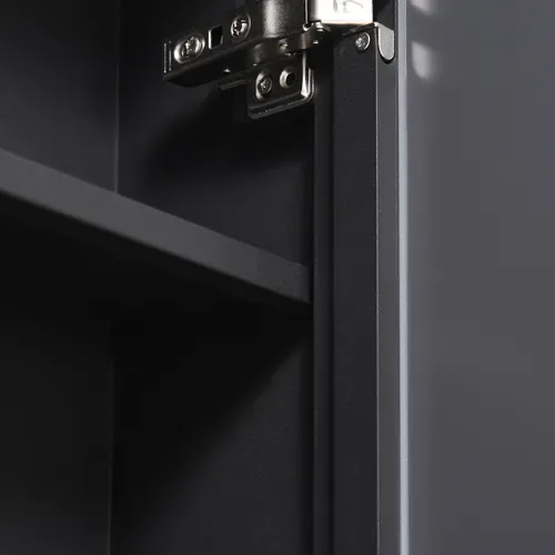 Armoire Miroir Murale 40x15x60 Cm En Acier Noir, 3 Étagères, Charnières à Fermeture Douce