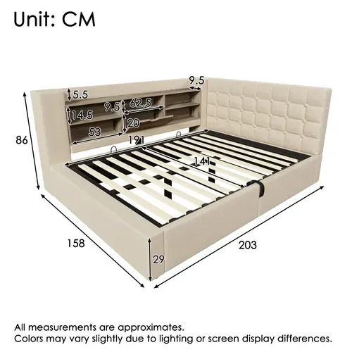 Lit Coffre 140x190 Cm Avec Structure Métallique Tête De Lit En L
