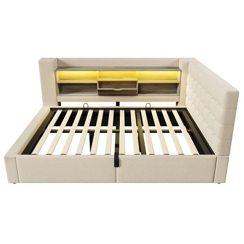 Lit Coffre 140x200 Cm Avec Coffre De Rangement Beige