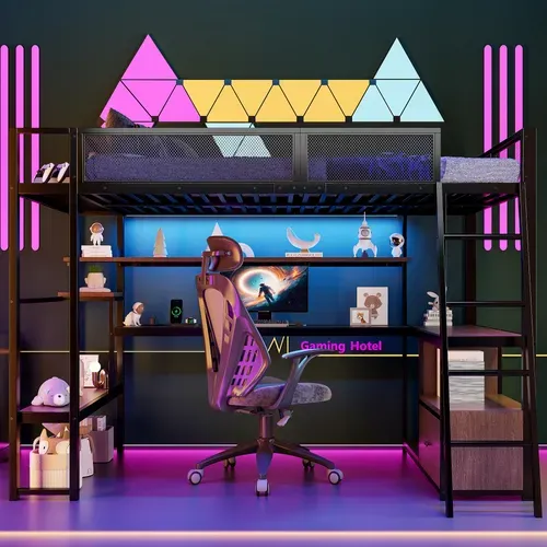 Lit Mezzanine 140x200 Cm Avec Bureau Intégré Noir