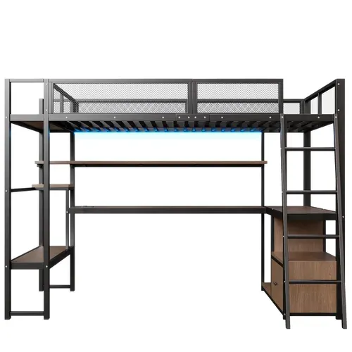 Lit Mezzanine 140x200 Cm Avec Bureau Intégré Noir