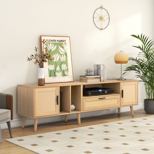 Meuble Tv Moderne Avec 2 Portes Coulissantes, Support Pour Téléviseur Jusqu'À 65 Pouces, Armoire