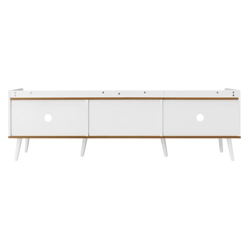 Meuble TV 3 Portes, Compact, Finition Blanche Et Bois Naturel, H 49,5 Cm / L 160 Cm / P 39 Cm