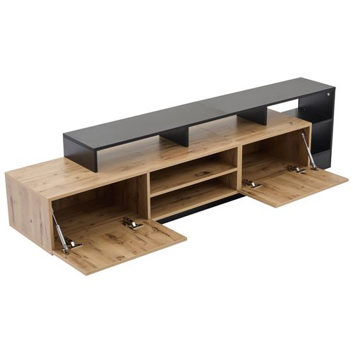Meuble TV Moderne Bois Avec Cadre Noir Et LED, Pour TV Jusqu’à 70", Salon Et Chambre