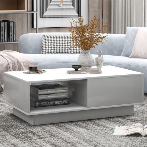 Table Basse LED Blanche Moderne, 15 Couleurs, Rectangulaire 95x55x32 Cm, Idéale Pour Salon Et Déco