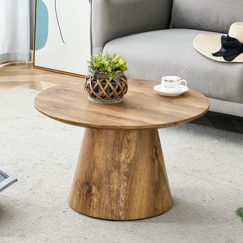 Bout de canapé Ronde 60 Cm Avec Plateau En Mdf Aspect Bois