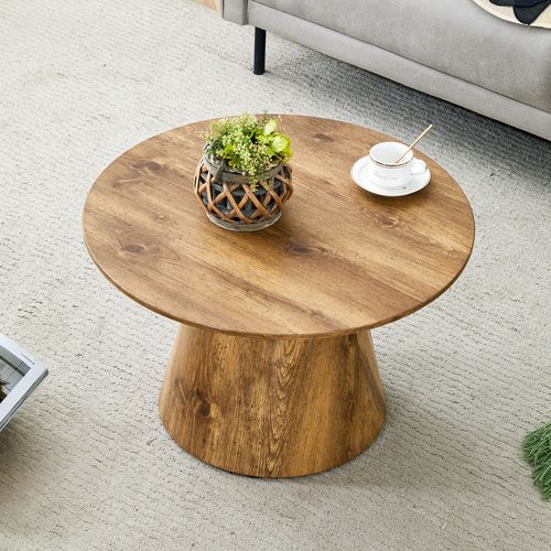Bout de canapé Ronde 60 Cm Avec Plateau En Mdf Aspect Bois