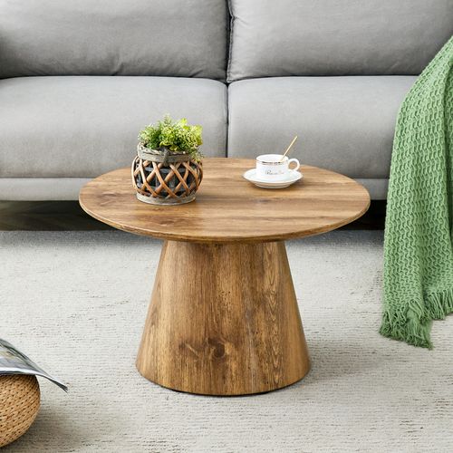 Bout de canapé Ronde 60 Cm Avec Plateau En Mdf Aspect Bois