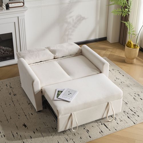 Canapé Convertible 2 En 1 174x103 Cm En Velours Beige Clair