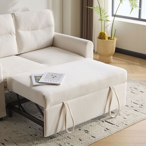 Canapé Convertible 2 En 1 174x103 Cm En Velours Beige Clair